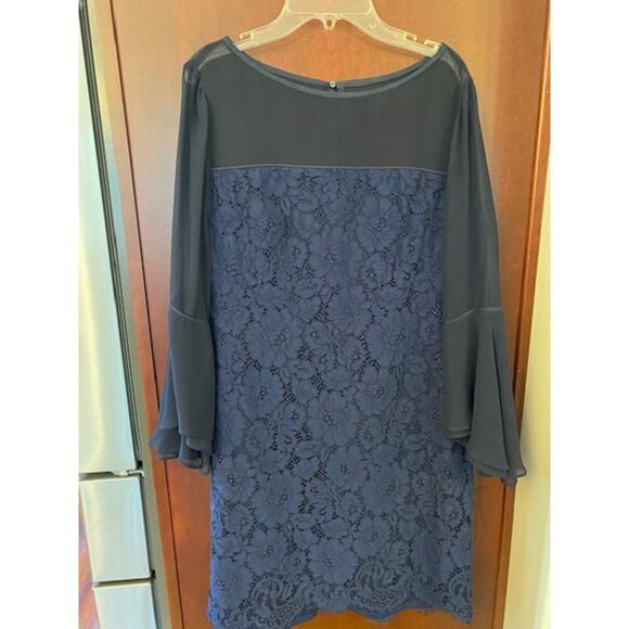 Lauren Ralph Lauren Navy Lace Dress Flutter Sleeves Size 10 - Picture 1 of 6